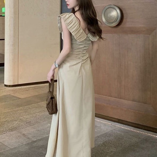 [Váy HOT] Đầm cổ V xếp ly chun ngực, thu gọn eo