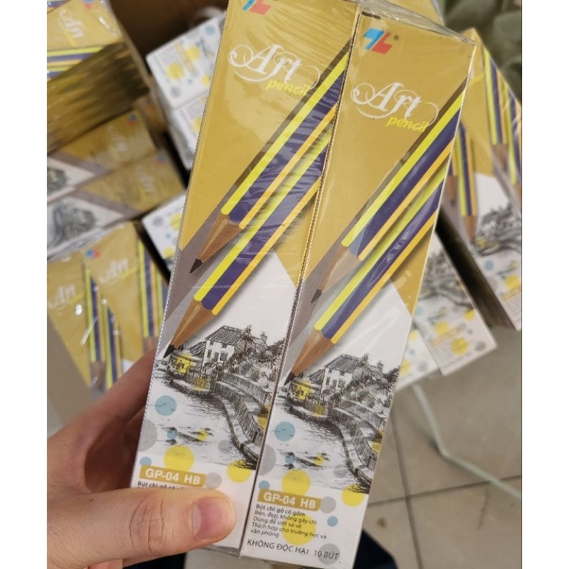 Hộp 10 bút chì HB TL ⚡ SIÊU RẺ ⚡ Bút chì gỗ cao cấp, có đầu gôm, thiết kế chắc vừa tay cầm