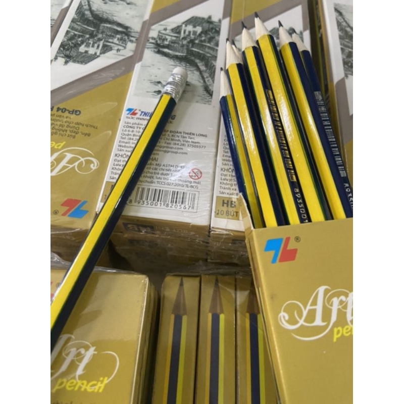 Hộp 10 bút chì HB TL ⚡ SIÊU RẺ ⚡ Bút chì gỗ cao cấp, có đầu gôm, thiết kế chắc vừa tay cầm