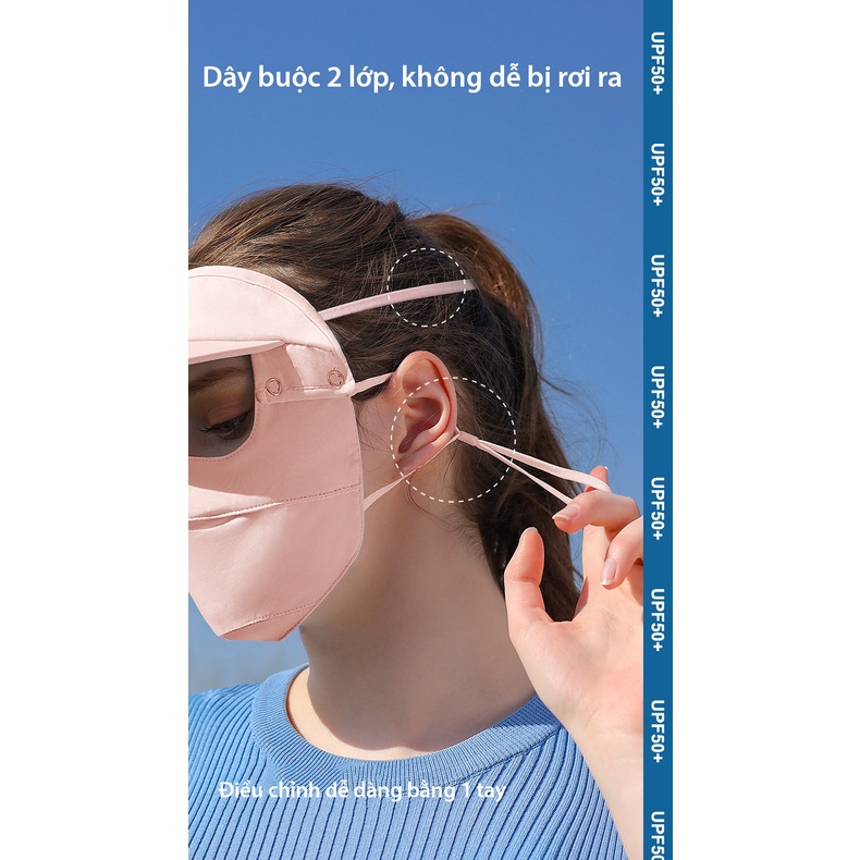 Khẩu Trang Vải Che Mặt Kèm Mũ Tấm che nắng toàn mặt ngoài trời hai trong một có thể tháo rời bằng lụa băng thoáng khí