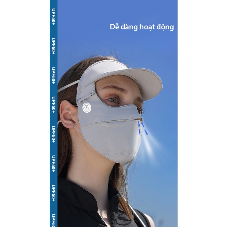 Khẩu Trang Vải Che Mặt Kèm Mũ Tấm che nắng toàn mặt ngoài trời hai trong một có thể tháo rời bằng lụa băng thoáng khí