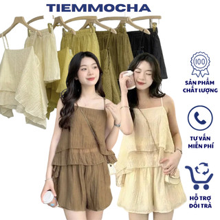 Set đũi tơ 2 dây bèo tầng kèm quần tiểu thư set 2 dây sợi nhỏ bèo tầng đũi tơ siêu xinh