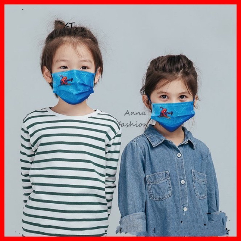 Hàng Sẵn - Túi 10 Cái Khẩu Trang Y Tế Siêu Anh Hùng - Spiderman Cho Bé 4-8 Tuổi