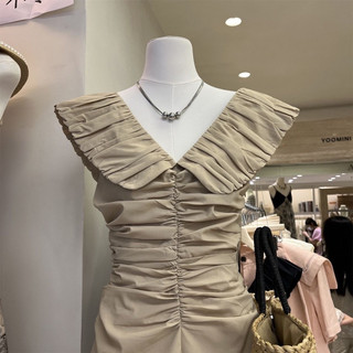 [Váy HOT] Đầm cổ V xếp ly chun ngực, thu gọn eo