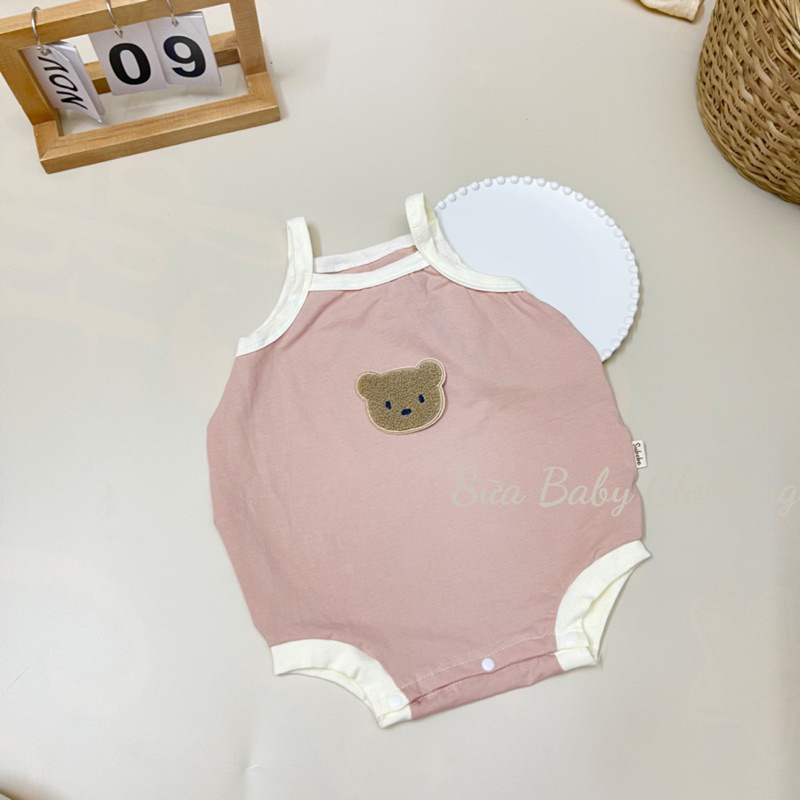 Body 2 dây gấu thêu chất cotton Hàn mát mịn cho bé