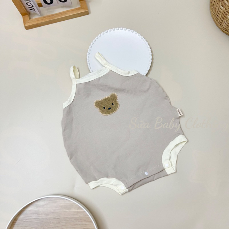 Body 2 dây gấu thêu chất cotton Hàn mát mịn cho bé