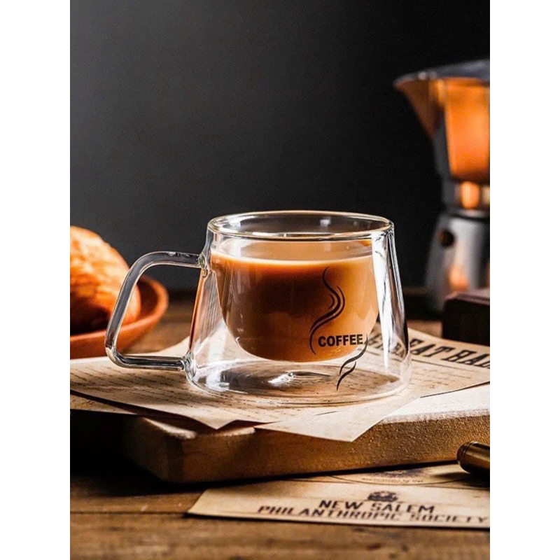 Cốc 2 lớp quai in chữ coffee 200ml
