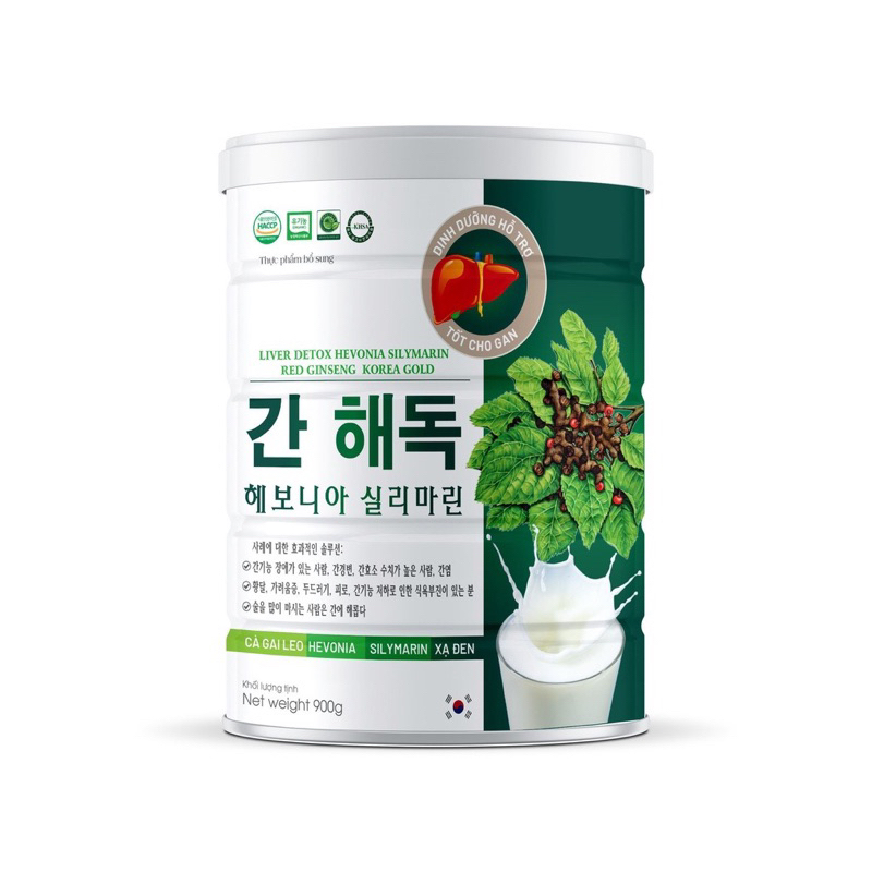 Hộp 900g sữa Giải độc gan LIVER DETOX Hevonia Silymarin Red Ginseng Korea Gold chứa bột Cà gai leo xạ đen giúp mát gan