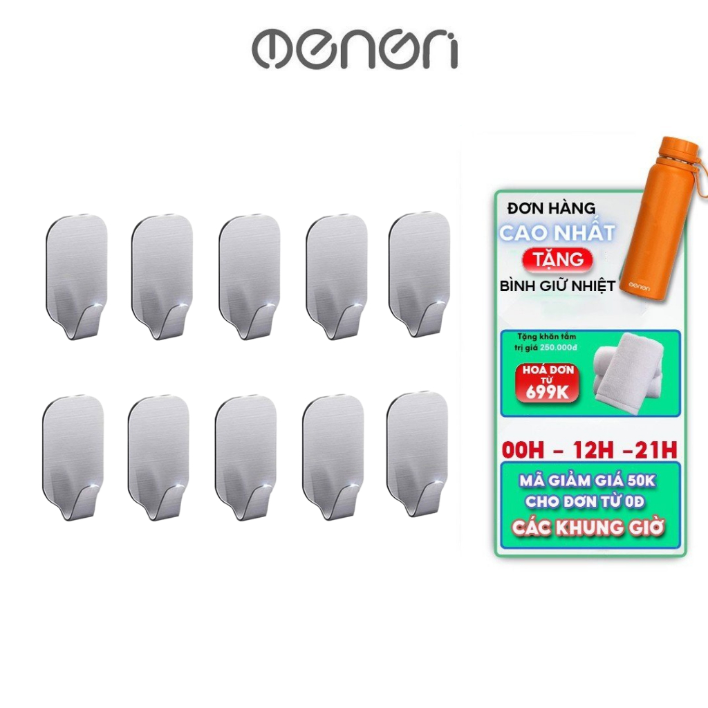 Combo 10 Móc Dán Tường Keo 3M Chất Liệu INOX 304 Treo Đồ Dùng Gia Đình - OENON