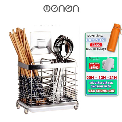 Ống Đựng Đũa INOX SUS304 Có Khay Hứng Nước Lắp Đặt Dán Tường Hoặc Đề Bàn - OENON