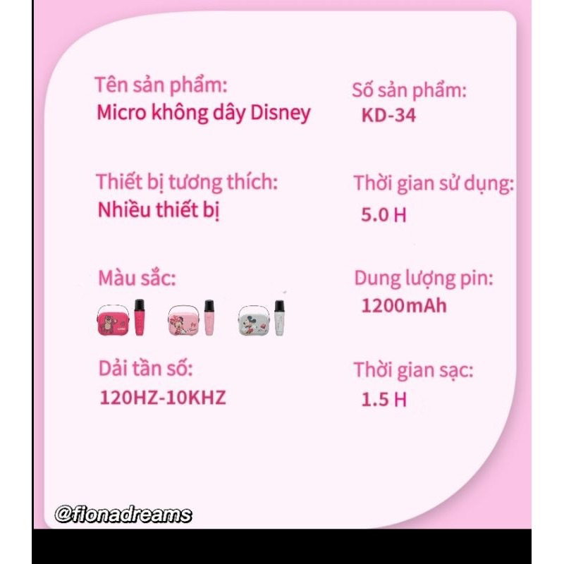BỘ LOA BLUETOOTH & MICRO KHÔNG DÂY GẤU DÂU LOTSO DISNEY