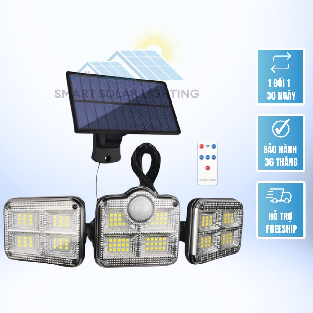 Đèn năng lượng mặt trời cảm ứng người, loại đèn năng lượng cảm biến hồng ngoại 3 chế độ sáng kèm điều khiển từ xa
