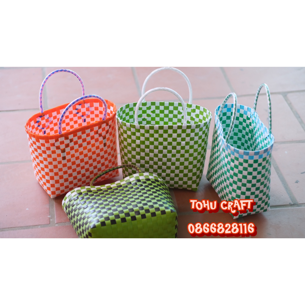 Túi xách phối màu, làn phối màu caro, làn đi chợ TOHU