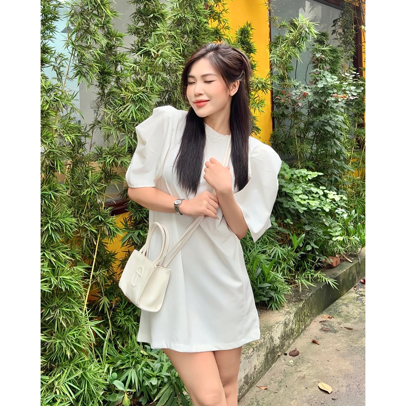 CELI DRESS - Đầm suông phối tay phồng (tặng kèm dây xích) HEIBYHER