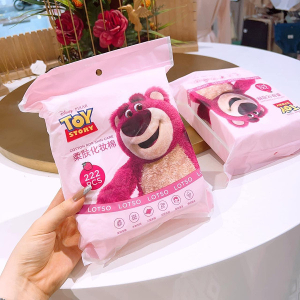 Bông Tẩy Trang Lotso Gấu Dâu 3 Lớp - Bông Skincare Siêu Mềm Mịn 222 Miếng