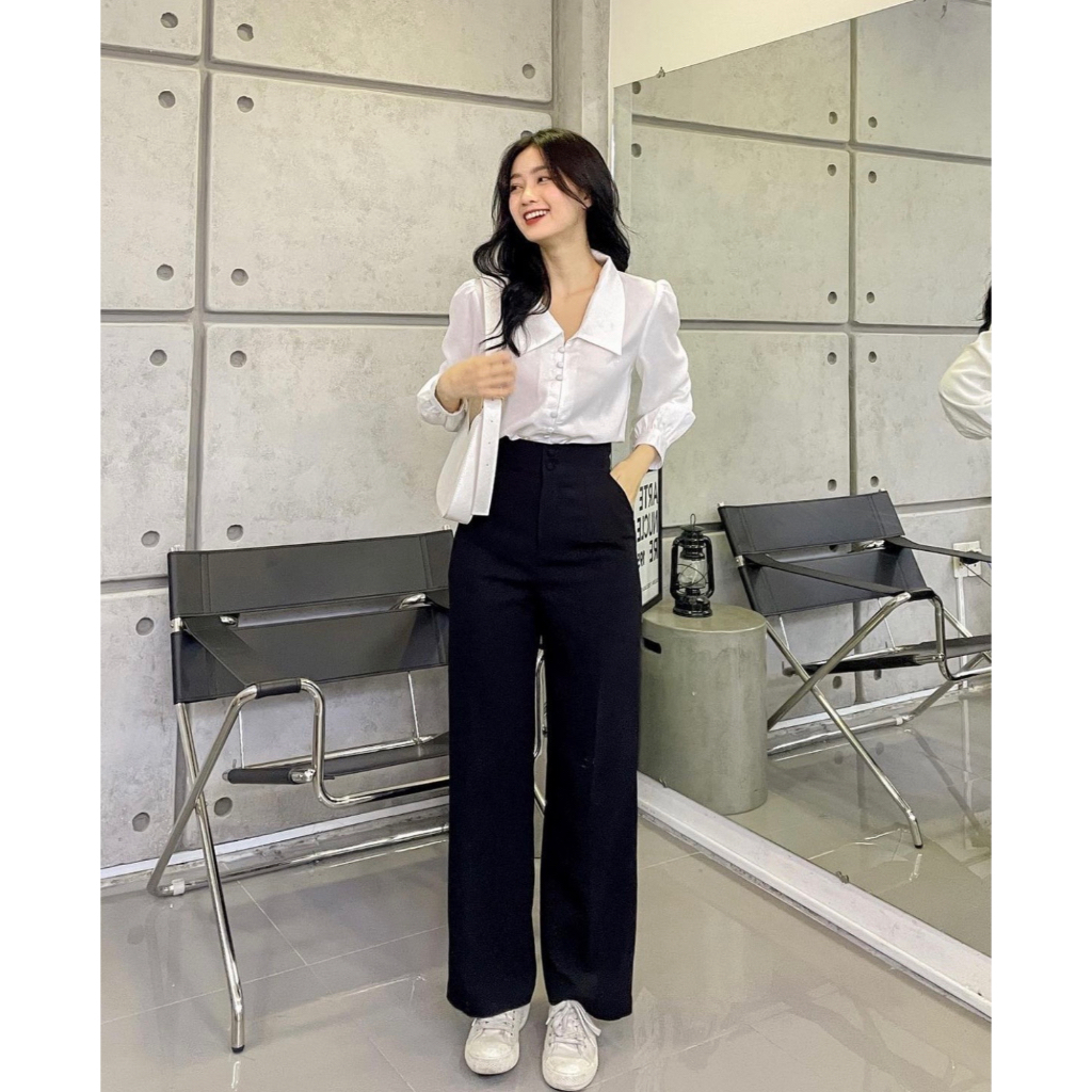 ZIEL Quần suông bản cạp lớn 2 nút hách dáng | Buttoned pants