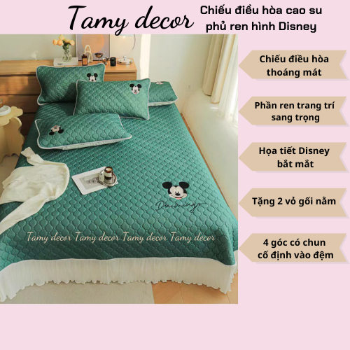 Chiếu điều hòa phủ ren trang trí- Chiếu điều hòa phủ ren nhà Tamy-Chiếu điều hòa hình Disney phủ ren