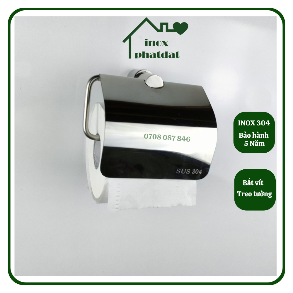 Hộp đựng giấy vệ sinh Inox 304 PHÁT ĐẠT không rỉ sét, hộp giấy vệ sinh gắn tường cuộn có lỏi, hộp giấy đế âm (SP085)