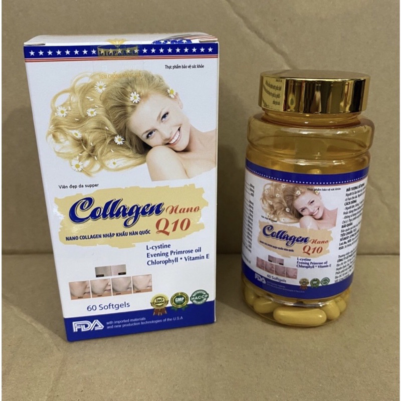 Viên uống trắng da mờ nám COLLAGEN NANO Q10 viên đẹp da Supper COLLAGEN NANO Q10 - COLLAGEN 500mg tăng cường nội tiế