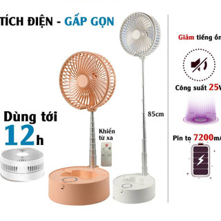 Quạt tích điện gấp gọn để bàn - Điều khiển từ xa kiêm đèn ngủ, công suất lớn 25W, Pin trâu 7200mAh