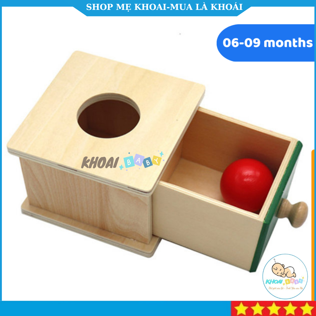 Đồ chơi gỗ, Hộp thả bóng ngăn kéo ngắn bằng gỗ phát triển vận động tinh dành cho bé từ 6-9 tháng(Giáo cụ Montessori)