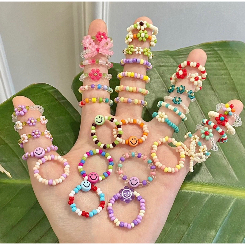 Nhẫn hạt cườm nhựa mix random nhiều màu dễ thương