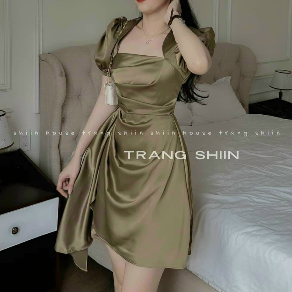 Đầm Váy Nữ Dự Tiệc From A _Đầm Tapta Thiết Kế Cao Cấp Siêu Sang,Váy Cổ Vuông Tay Phồng Xinh Xắn