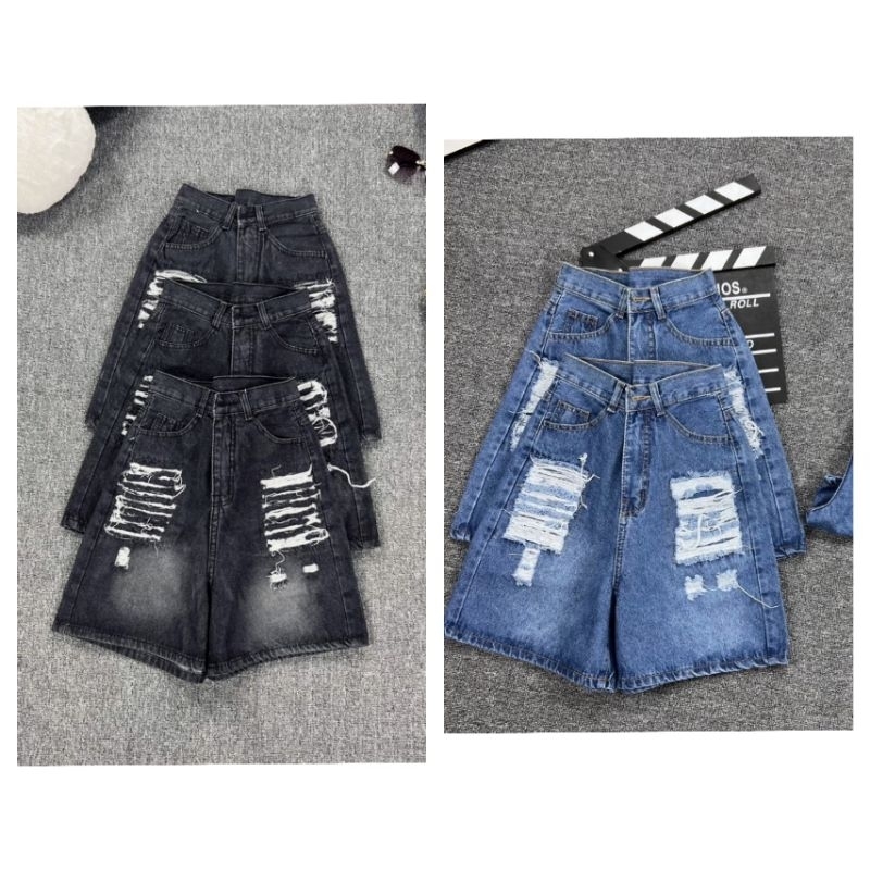 Quần short bò nữ,Quần jean ngố đùi rách túi (có lót trong)