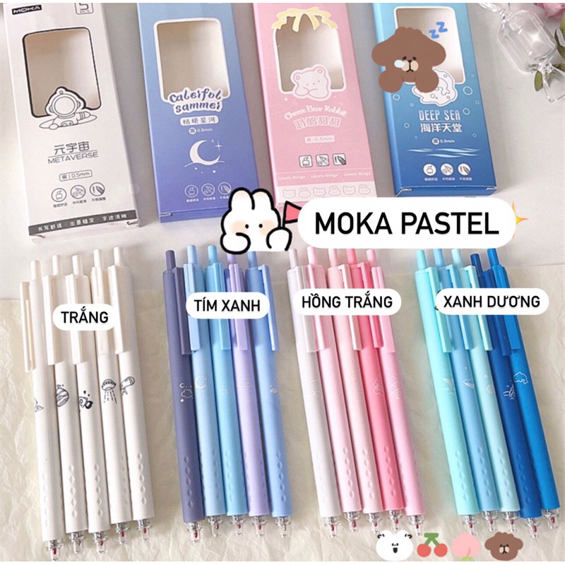 Hộp 5 chiếc bút bi Moka gam màu pastel dạng bấm hiện đại