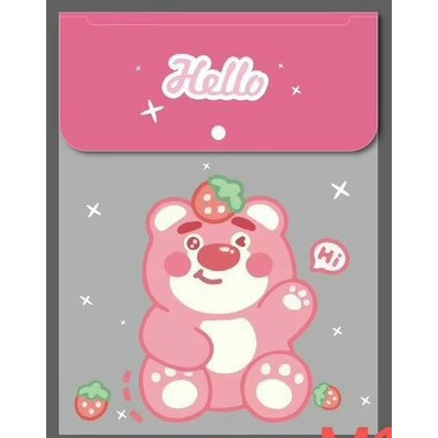 Bìa nút dọc đựng hồ sơ tài liệu Magic A4 hình gấu dâu hồng Lotso