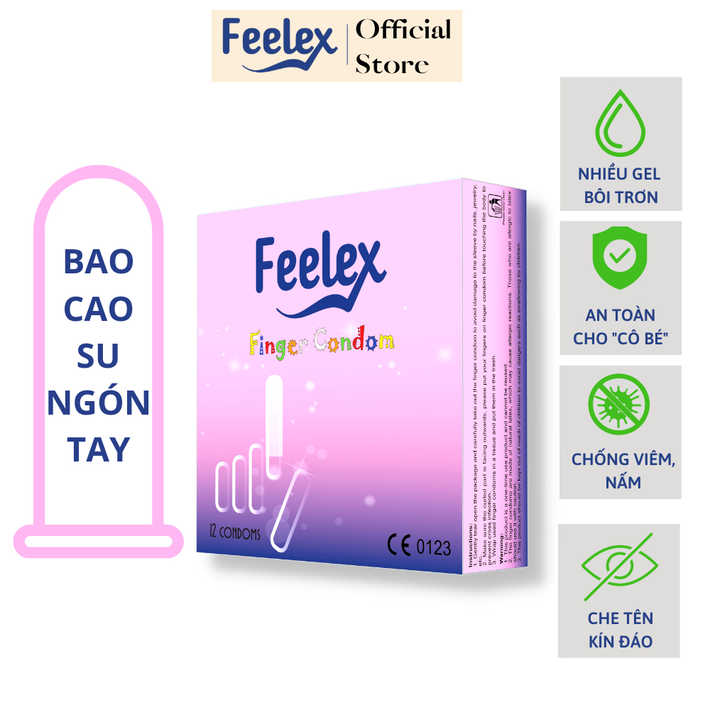 Bao cao su ngón tay Feelex finger nhiều gel, hương dâu - hộp 12 bcs