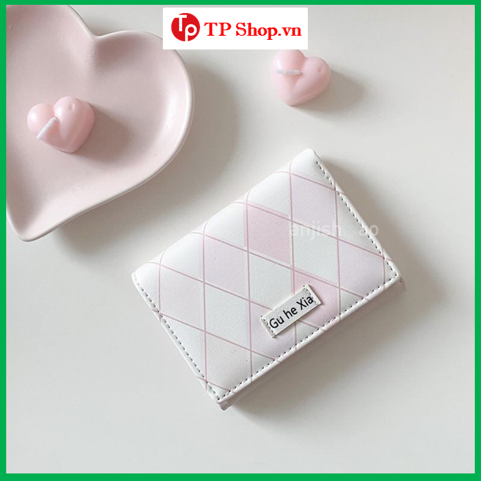 Ví nữ mini cầm tay nhiều ngăn gấp gọn chất liệu da PU cao cấp họa tiết sọc caro