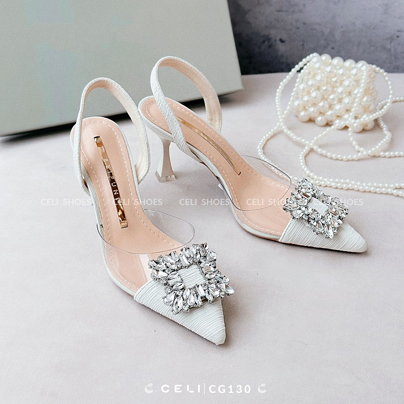 Giày cao gót nữ Celi Shoes gót nhọn 7,5cm đá vuông sườn khoét da sần CG130