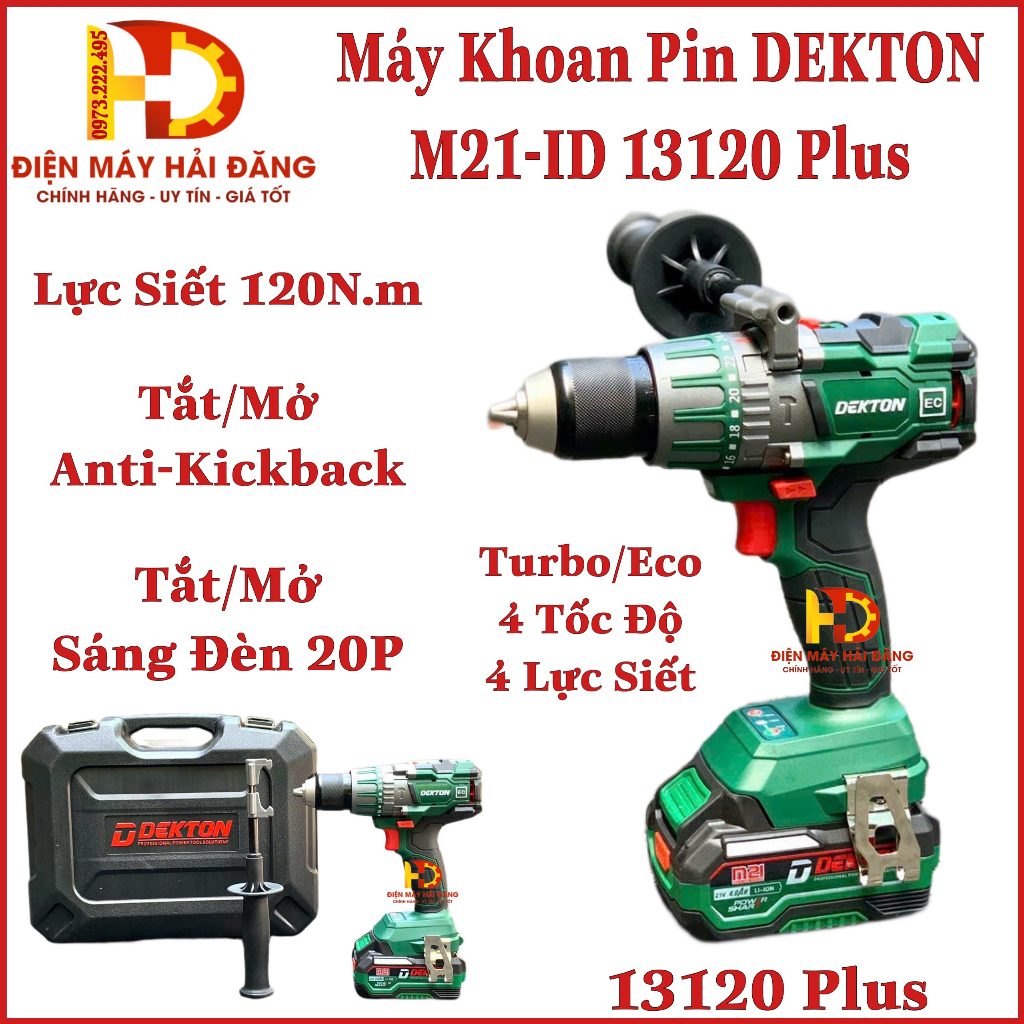 Máy Khoan Pin 3 Chức Năng Dekton M21-ID13120Plus - Đầu Cặp 13mm - Motor Brushless - KICKBACK CONTROL
