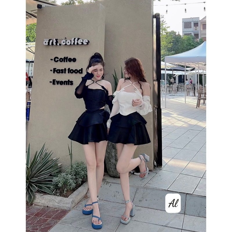 Sét áo váy sexy tay trễ xuống phố siêu sang