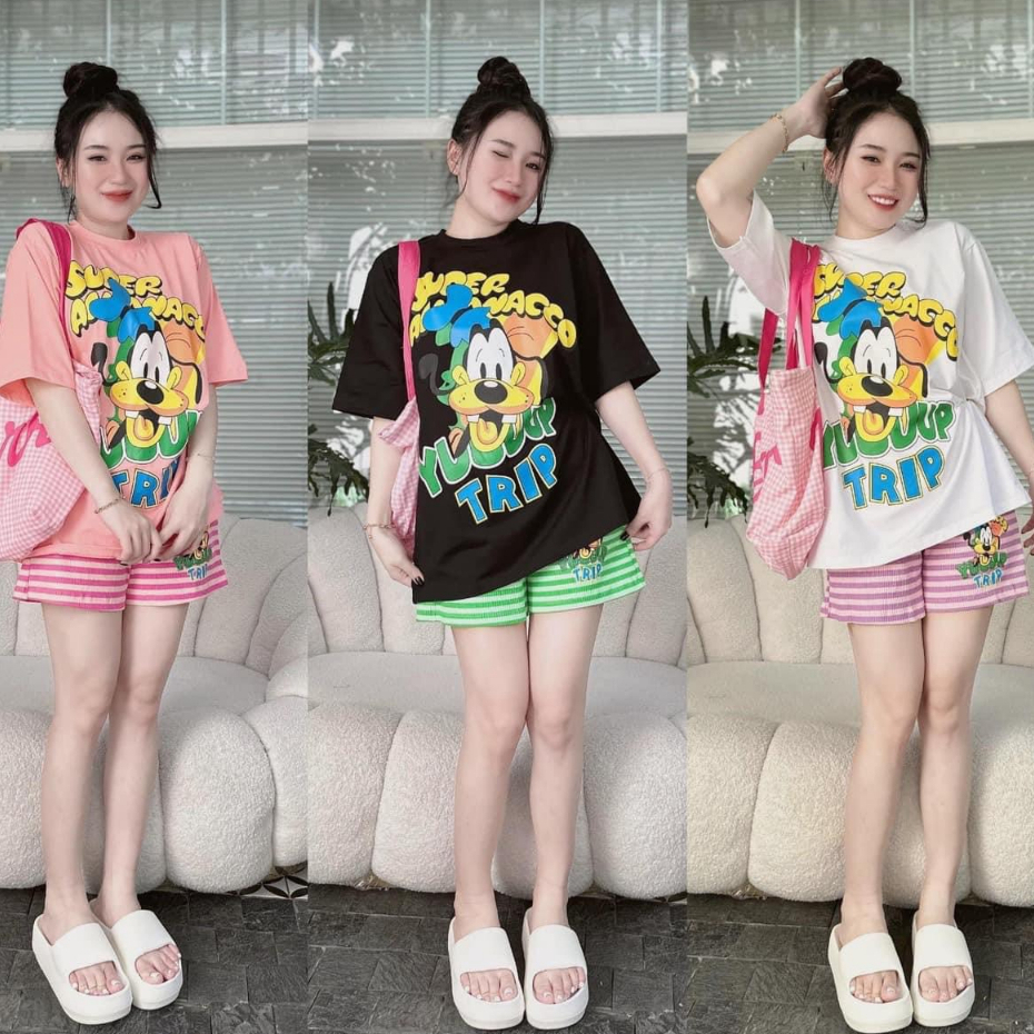 Set đồ nữ áo phông 3d inn họa tiết siêu dễ thương mix quần sooc thun gân trẻ trunng, thoải mái , năng động kèm ảnh thật