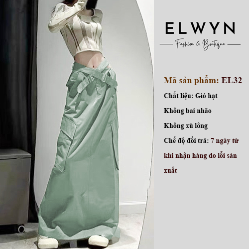 Chân váy dù cạp trễ đai chéo chất gió hạt ELWYN EL32