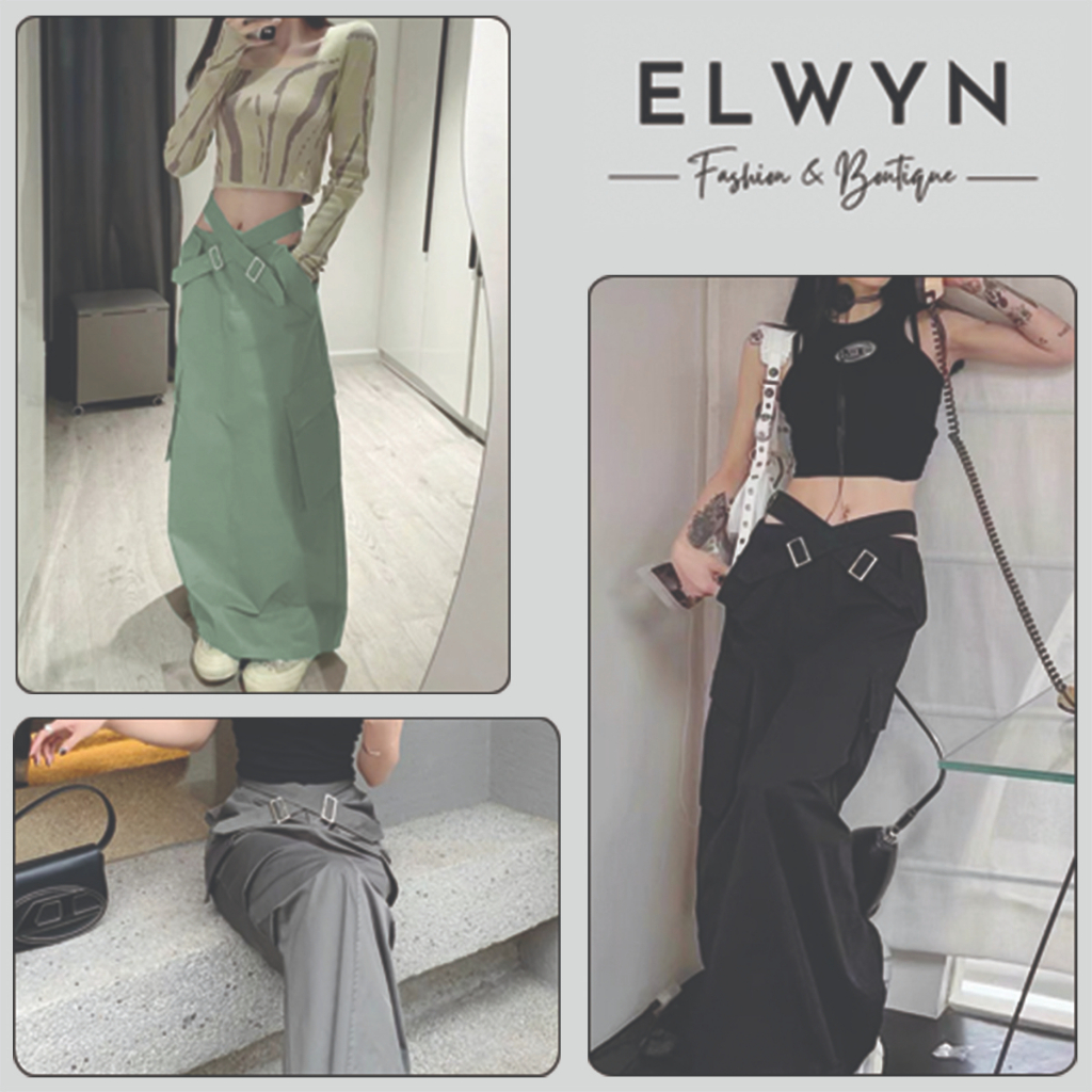 Chân váy dù cạp trễ đai chéo chất gió hạt ELWYN EL32
