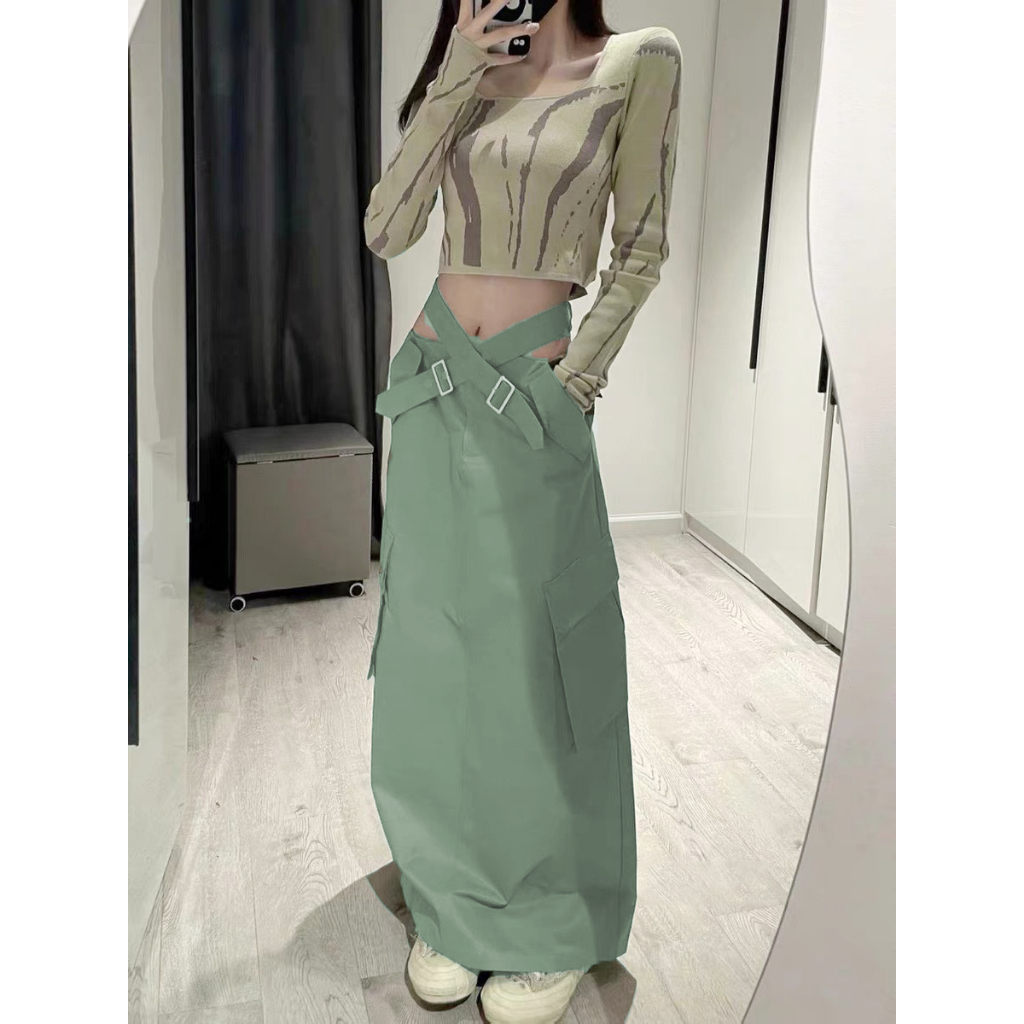 Chân váy dù cạp trễ đai chéo chất gió hạt ELWYN EL32