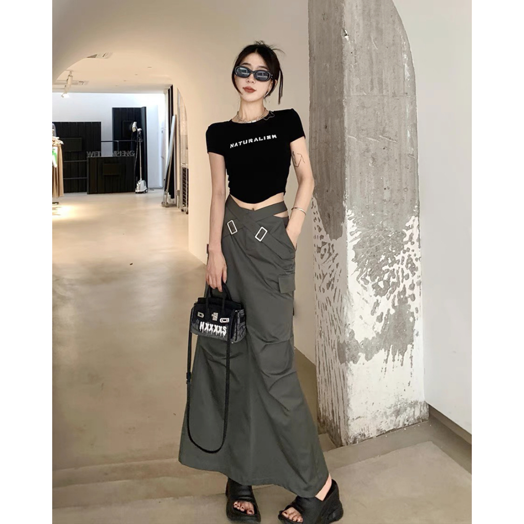 Chân váy dù cạp trễ đai chéo chất gió hạt ELWYN EL32