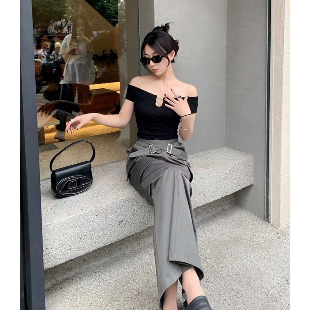 Chân váy dù cạp trễ đai chéo chất gió hạt ELWYN EL32