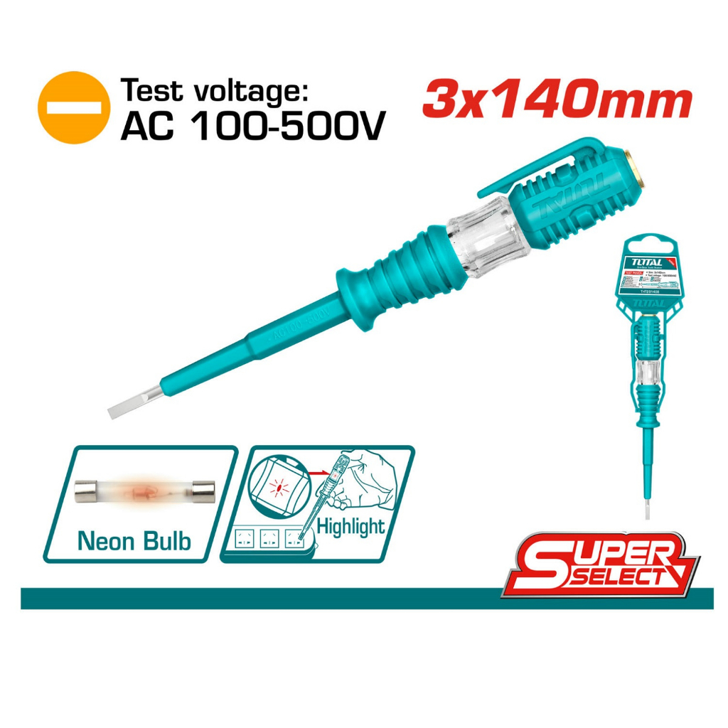 Bút thử điện kỹ thuật số 100-500V TOTAL THT292201 và THT291408 - nhỏ gọn, độ chính xác cao, đèn led báo động
