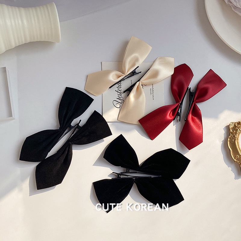 Kẹp Tóc Hình Nơ Màu Đỏ / Đen Phong Cách Hàn Quốc