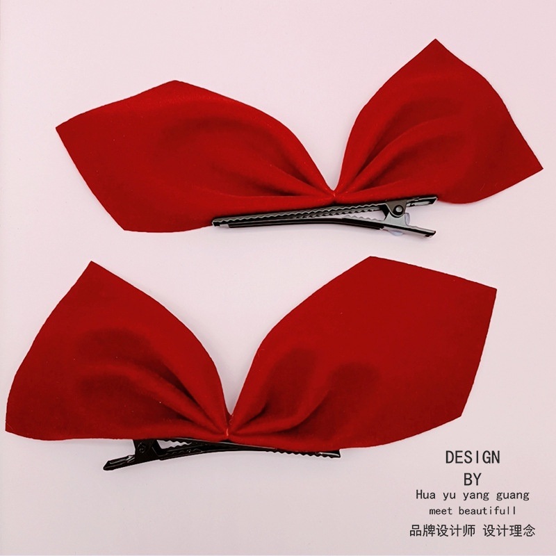 Kẹp Tóc Hình Nơ Màu Đỏ / Đen Phong Cách Hàn Quốc
