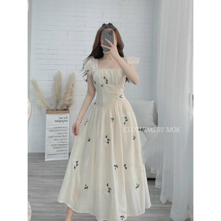 Đầm nữ  cổ vuông họa tiết hoa ( có mút ) chất voan cao cấp mềm mịn cực kỳ xinh đẹp QCS