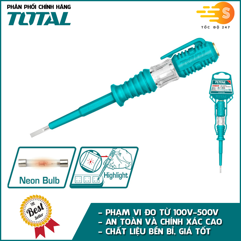 Bút thử điện kỹ thuật số 100-500V TOTAL THT292201 và THT291408 - nhỏ gọn, độ chính xác cao, đèn led báo động
