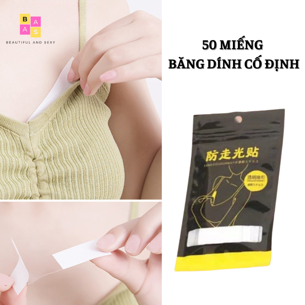 Túi 50 miếng keo dán 2 mặt định hình cổ áo sơ mi, đầm 2 dây, chân váy, caravat, cúc áo chống trượt tàng hình -BAS163