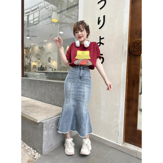 VÁY YẾM JEAN ĐUÔI CÁ DÁNG DÀI