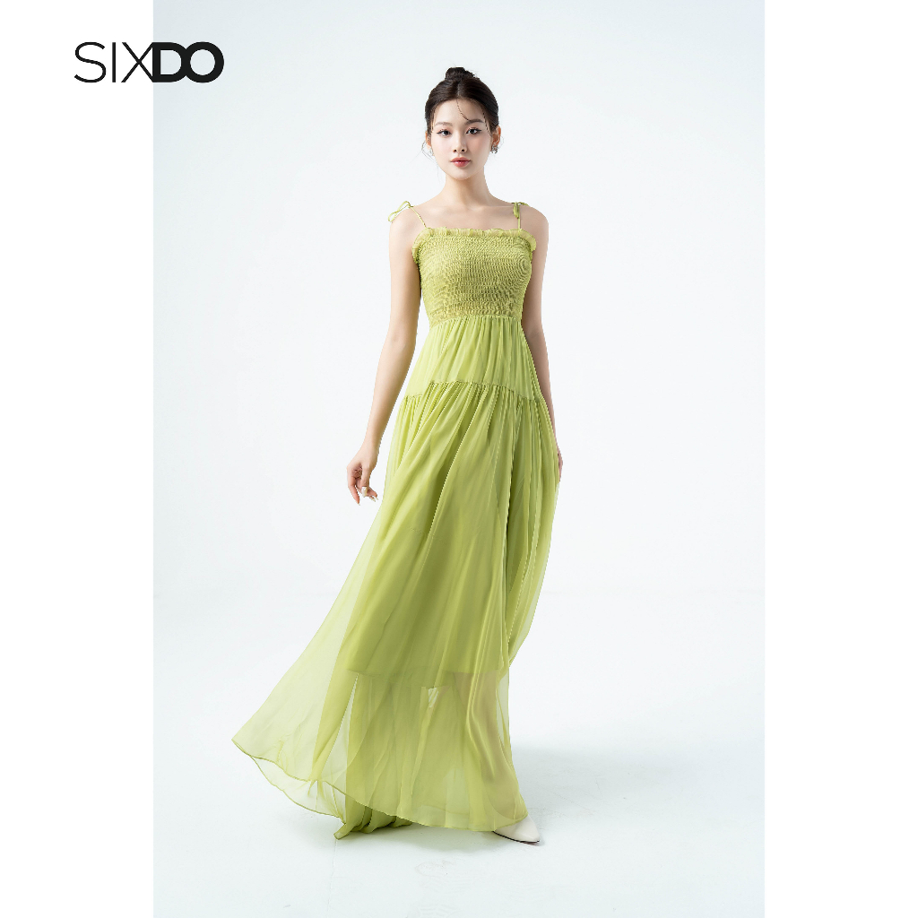 Đầm maxi hai dây voan chun ngực thời trang trẻ trung SIXDO (Cyan Strappy Midi Voile Dress)