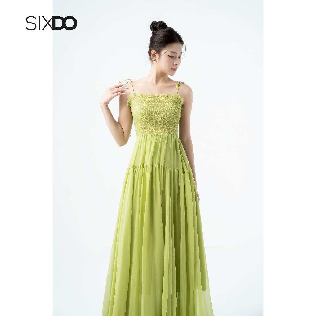 Đầm maxi hai dây voan chun ngực thời trang trẻ trung SIXDO (Cyan Strappy Midi Voile Dress)